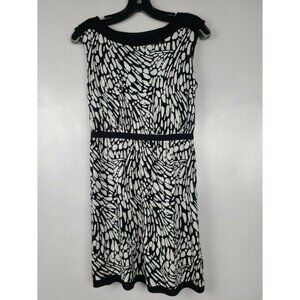 LOFT Shift Dress BlackWhite Geometric Jersey SZ SP